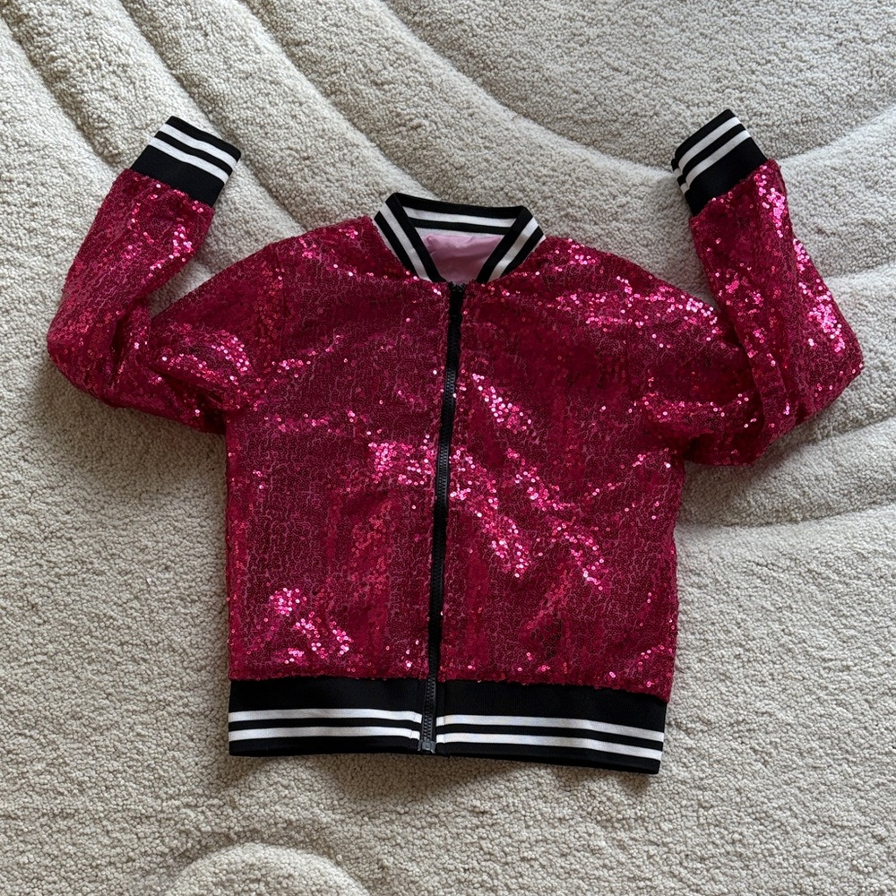NWOT Fushia Pink Sequin Baseball Jacket